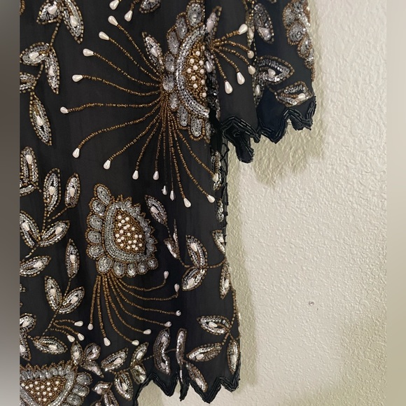 Vintage Plus Size 100% Silk Beaded Blouse - Picture 6 of 13